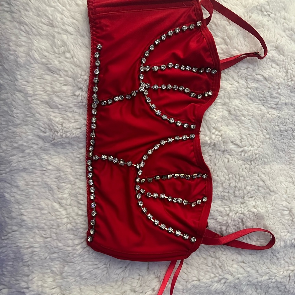 Red Rhinestone Embellished Bralette - Picture 3 of 5